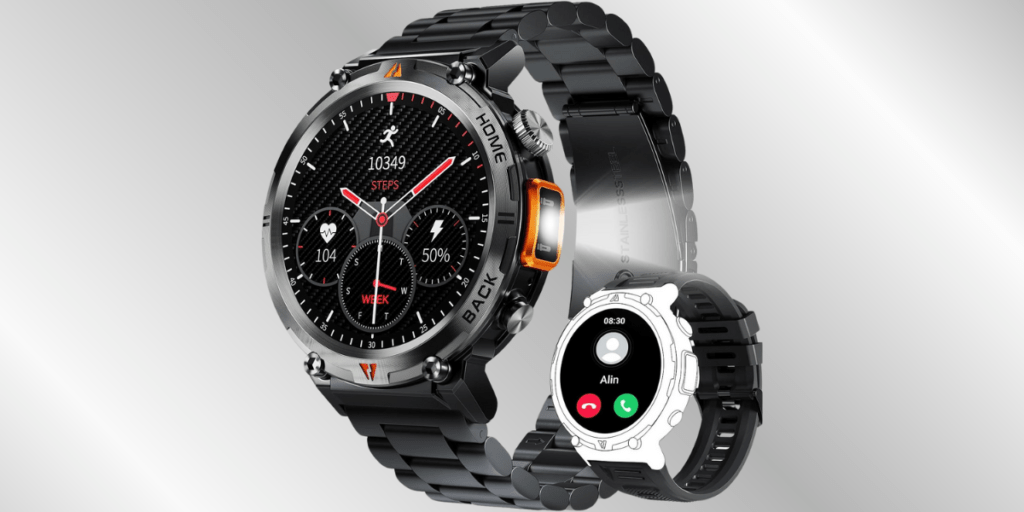Military Smart Watch for Men with LED Flashlight